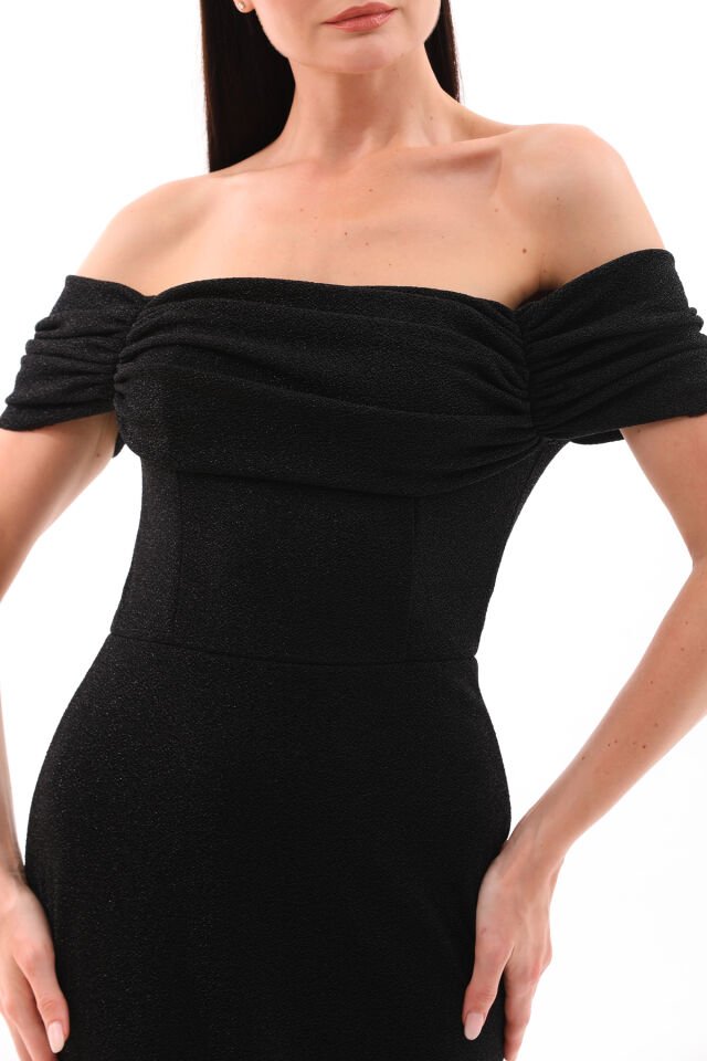 Likralı flowers kumaş omuz detaylı midi boy kalem elbise